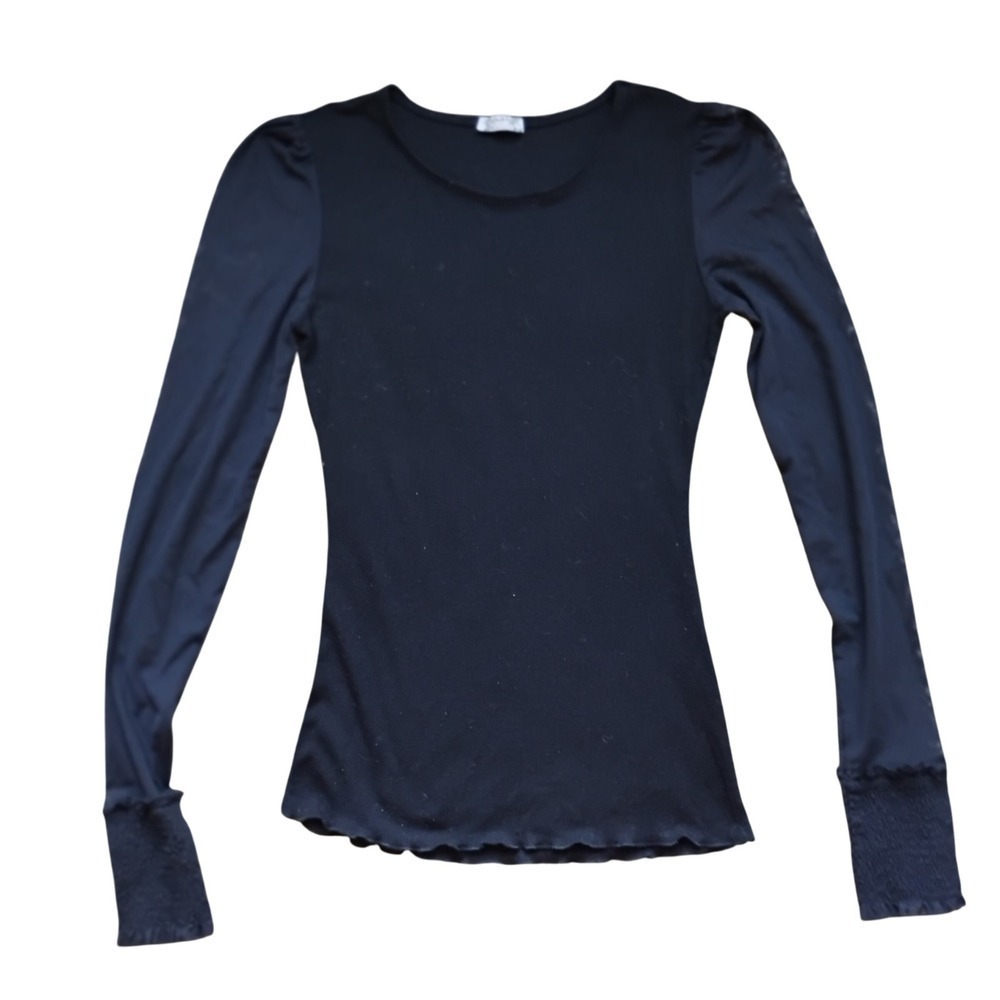 Intimately Free People Black Mesh Puff Sleeve Ribbed Top | Size Small